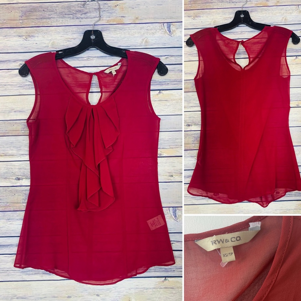 RW & Co Red Sheer top, with keyhole back size XS